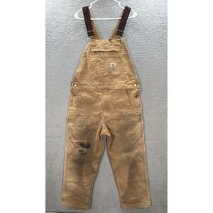 Carhartt Bib Overalls Mens 36x27 Brown Carpenter Double Knee Workwear Chore *